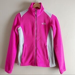 The North Face • Full Zip Fleece Jacket in Hot Pink and Light Grey,‎ Size XS